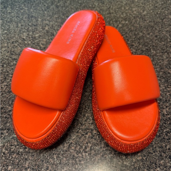 Azalea Wang Shoes - “AZALEA WANG” Rhinestone Platform Puffed Slide Sandals